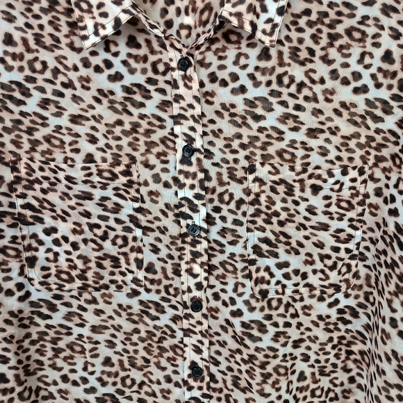Victorias Secret Sheer Leopard Print Blouse Small Roll Tab Long Sleeve Button Up - Picture 3 of 10